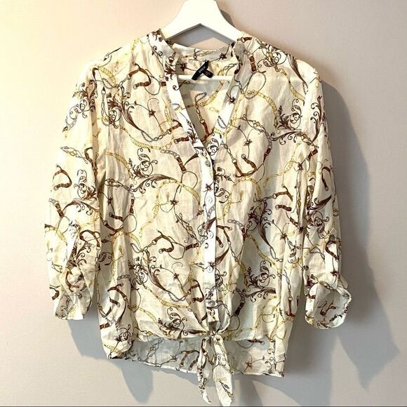 Drew NWOT tie front button sleeve chain small - Picture 1 of 8